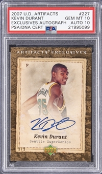 2007-08 Upper Deck Artifacts Exclusives Autographs #227 Kevin Durant Signed Rookie Card (#5/5) - PSA GEM MT 10, PSA/DNA 10